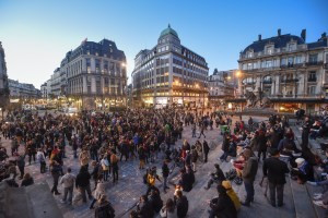 The scene at Beursplein square in Brussels following the attacks.