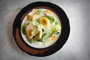 LITTLE GEMS soft boiled egg, anchovy and golden beets