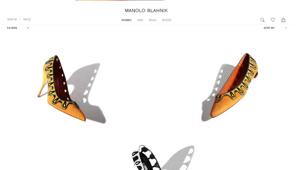 A page from the Manolo Blahnik Web site.