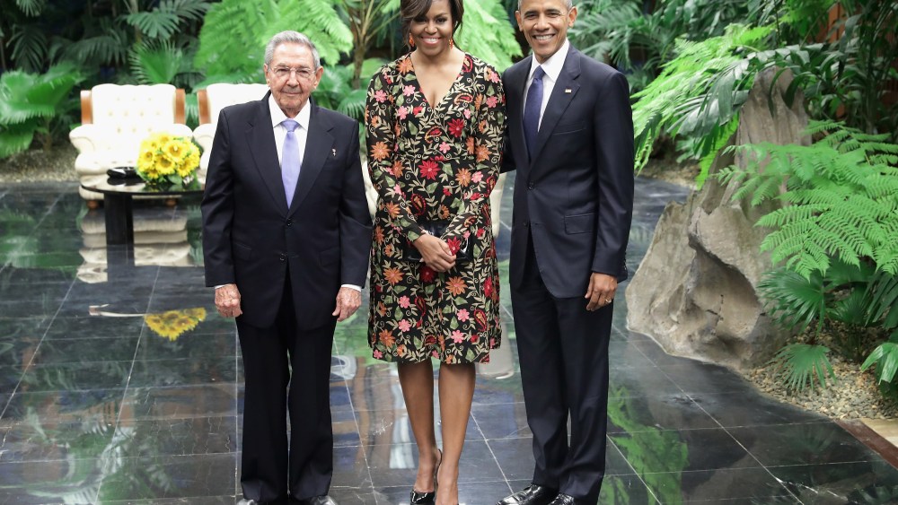 First Lady Michelle Obama Arrives at State Dinner in Floral Dress