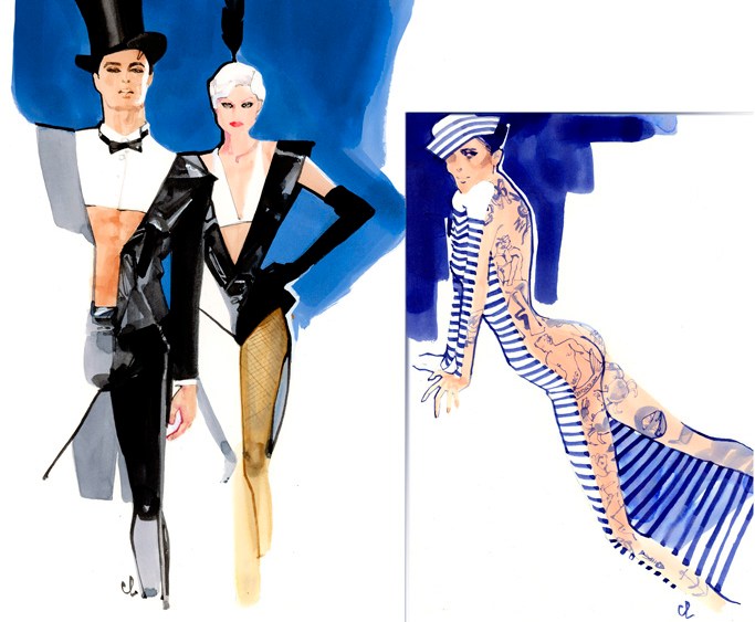 Drawings of the Jean Paul Gaultier costumes for the One Grand Show