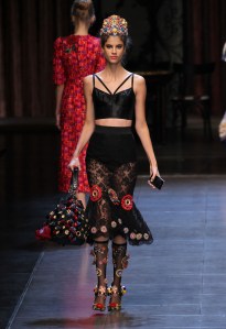 Crop tops/bralettes: Dolce & Gabbana RTW SS16: Cropped tops/bralettes: Bralettes and cropped tops continue to build in popularity with the teen audience, building off the ‘festival’ trend of the last several years.