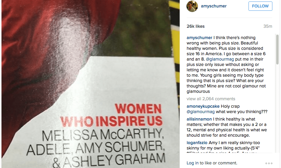 amy schumer instagram glamour magazine