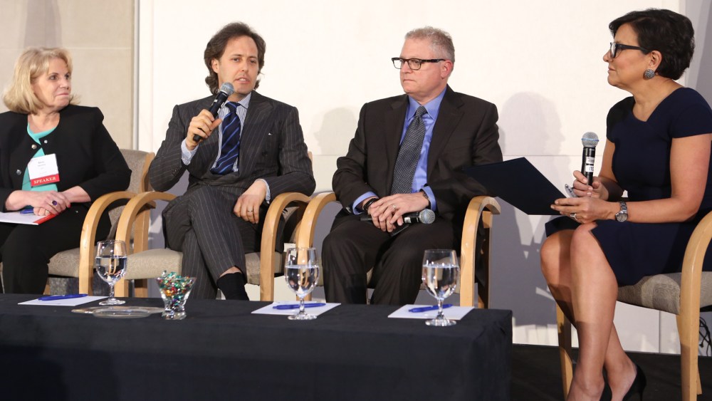 Mary Hennessy, CEO and president Industrial Fabrics Association International, DavidLauren, Joshua M. Walden, senior vice president and general manager of the new technology group, Intel and Penny Pritzker.