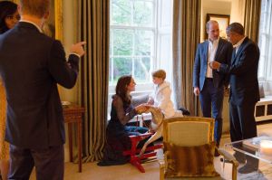 First Lady Michelle Obama, Prince Harry, the Duchess of Cambridge, Prince George, the Duke of Cambridge and President Barack Obama