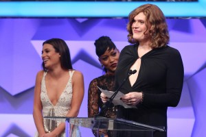 Lea Michele in Elie Saab, Keke Palmer and Lilly Wachowski GLAAD Awards 2016
