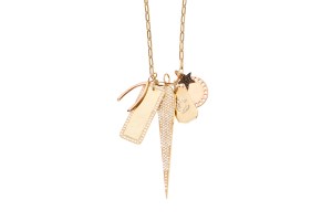 14K gold and pave diamond custom charm necklace by Jennifer Fisher.