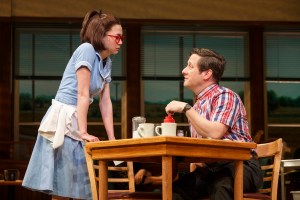 Kimiko Glenn and Christopher Fitzgerald in "Waitress".