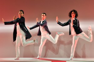 A group of dancers showed off the Olympic collection by Lacoste