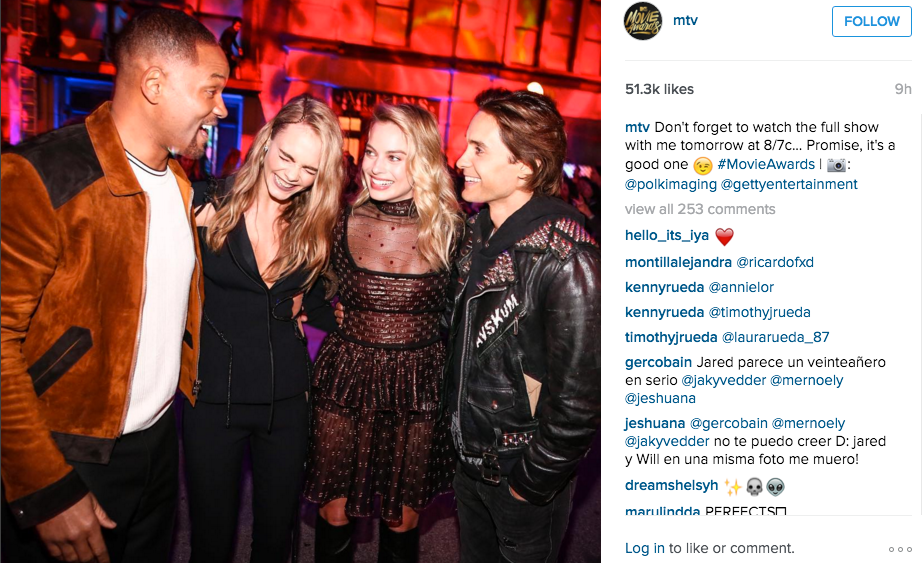 will smith cara delevingne margot robbie jared leto mtv movie awards
