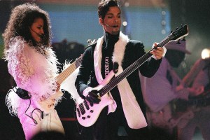 Prince performing at the Brit Awards, 1997.