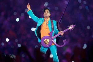 Prince performing during the halftime show at the Super Bowl XLI football, February 4th, 2007.