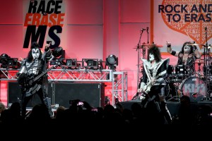 Gene Simmons, Tommy Thayer and Eric Singer of KISS perform onstage. 23rd Annual Race To Erase MS Gala