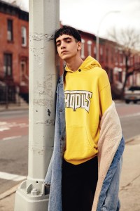 Fear of God’s cotton jacket, Palm Angels’ cotton hoodie and Second/Layer’s cotton jeans.
