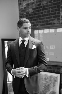 Trevor Noah getting fitted in an Ermenegildo Zegna made-to-measure suit for the Met Gala.