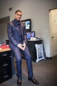 Trevor Noah getting fitted in an Ermenegildo Zegna made-to-measure suit for the Met Gala.