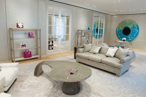 View of one of the VIP Rooms with limited edition Lady Dior bags interpreted by sculptor Marc Quinn.