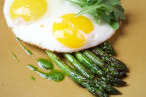 Asparagus - 2 eggs sunny side up, parmesan