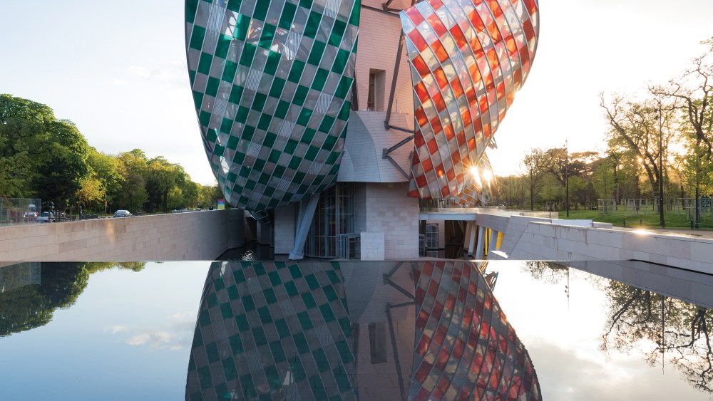 Fondation Louis Vuitton in Paris. Installation by Daniel Buren.