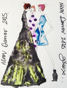 Giles Deacon sketch of custom-made outfits for "The Neon Demon".