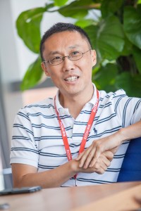 JD.com CEO Haoyu Shen speaking at the JD.com headquarters in Beijing, China.