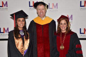 LIM College Valedictorian Jennifer Ohebshalom, Erik Nordstrom, LIM College President Elizabeth S. Marcuse