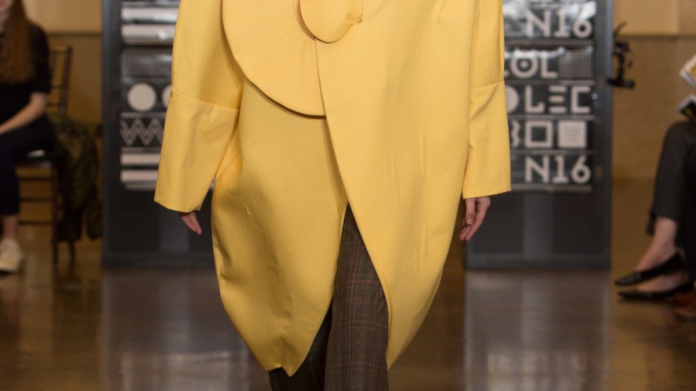A look by Sasha Gregg, at the Rhode Island School of Design's 2016 Collection show.