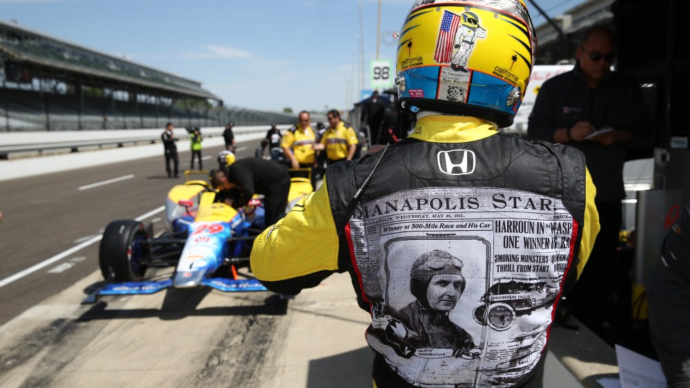 Race car driver Townsend Bell in his custom Robert Graham fire suit.