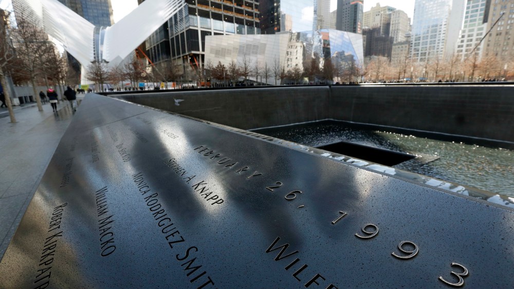 The names of those killed at the 1993 bombing of the World Trade Center appear on the 9/11 Memorial.