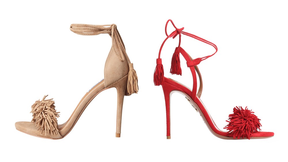 Steve Madden's "Sassey" stiletto-heel on the left and Aquazzura’s "Wild Thing" stiletto-heel on the right