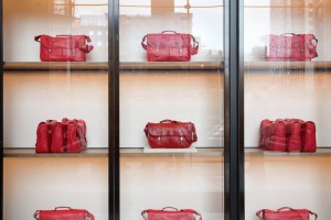 The display case in the Coach lobby at Hudson Yards.