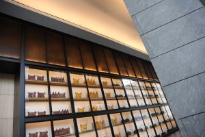The display case in the Coach lobby at Hudson Yards.