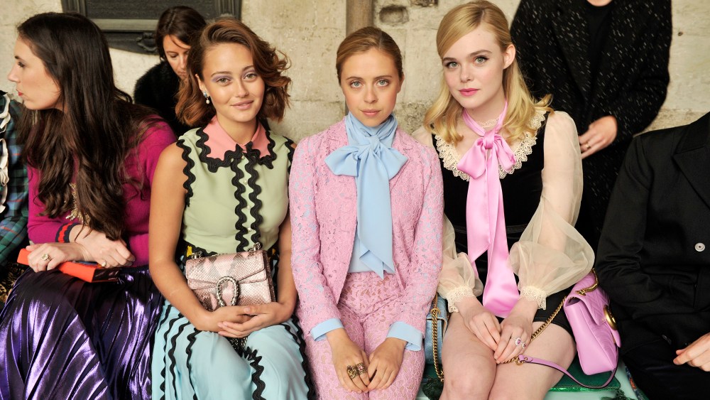 Ella Purnell, Bel Powley and Elle Fanning Front row at Gucci Cruise 2017