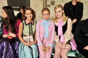 Ella Purnell, Bel Powley and Elle Fanning Front row at Gucci Cruise 2017
