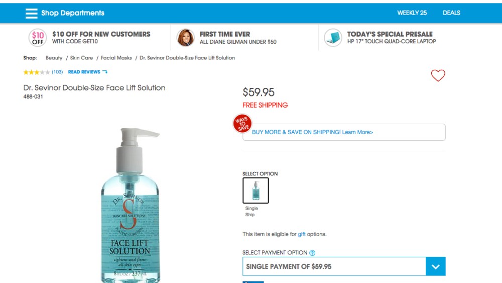 Dr. Sevinor's Face Lift Solution at hsn.com.