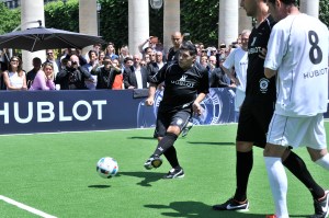 Diego Maradona delivers a penalty kick Hublot