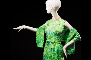 Woman's dress and stole of silk printed with allover small floral pattern, designed by Mainbocher, circa 1960.