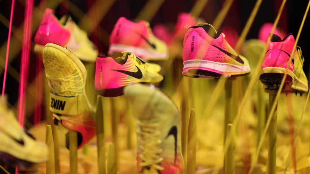 Nike’s 2016 track and field footwear collection is done in shades of Nike Volt and hyper pink to create a visual blurr in motion.