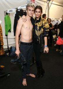 Models Backstage at Moschino Men's Spring Summer and Women's Resort 2017 Runway show Presley and Kaia Gerber