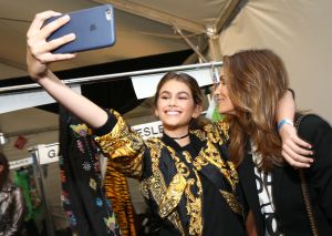 Models Backstage at Moschino Men's Spring Summer and Women's Resort 2017 Runway show Kaia Gerber Cindy Crawford