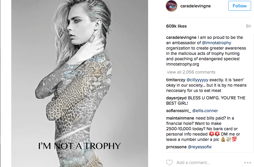A screenshot of Cara Delevingne's Instagram page