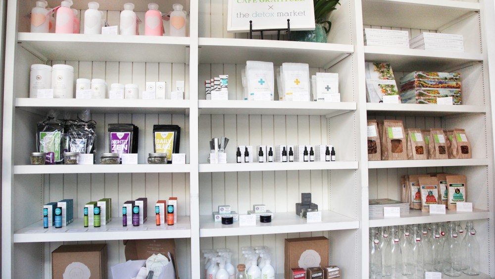 The retail assortment curated by The Detox Market for Cafe Gratitude.