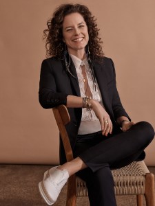 Dorrit Morley modeling a look from the "Love" shoe collection