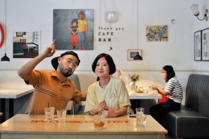 Designer Cotton Yu of Mymymy and husband Dave at their cafe Thank You in Xiamen.