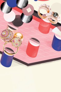 (From Left) Tiffany Masterpieces’ Prism ring and Hermès’ Ombre et Lumières double ring