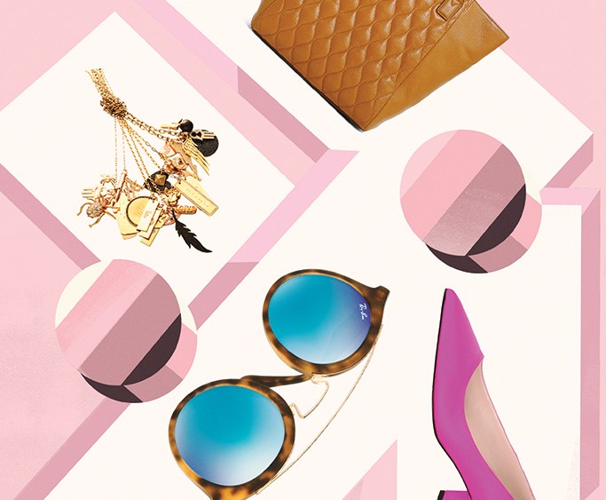 Vera Bradley's bag, Jennifer Fisher's necklaces, Ray-Ban's sunglasses and Sarah Jessica Parker's pump.