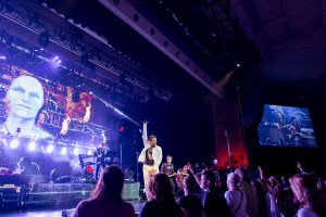 Simon Le Bon and John Taylor on stage at Ravinia in Highland Park in Chicago.