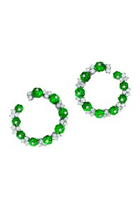 Alexandre Reza pink gold Farandole earrings with emeralds and diamonds.