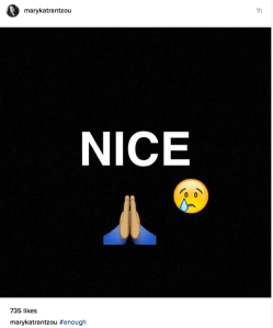 London-based designer Mary Katrantzou posted an image on her Instagram profile and wrote the hashtag #enough.