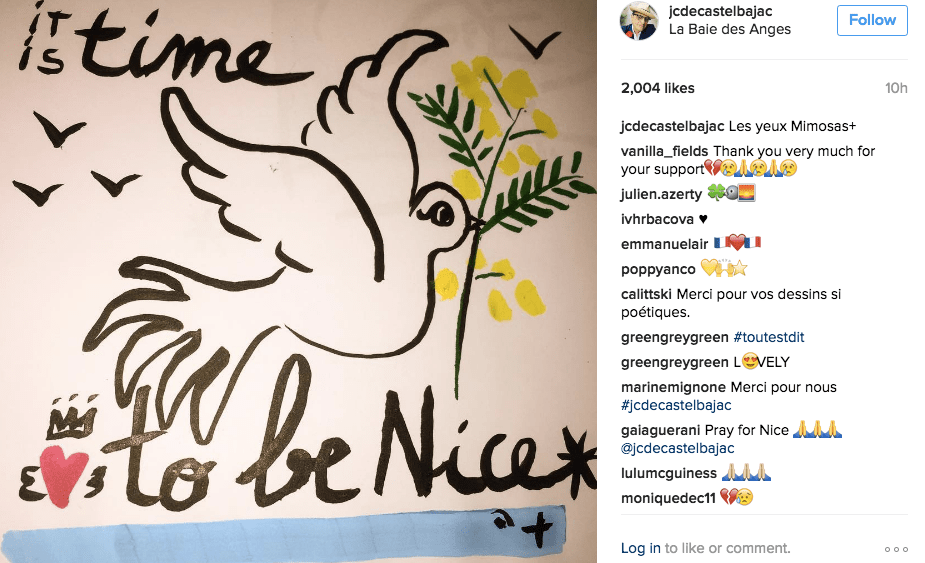 Fashion designer Jean-Charles de Castelbajac posted a sketch on his Instagram account, writing "It's time to be Nice."